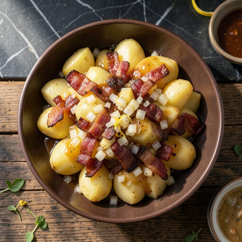 German Potato Salad Recipe Warm: Vinegar-Based Tang With Bacon Crunch German Potato Salad Recipe Warm: Vinegar-Based Tang With Bacon Crunch