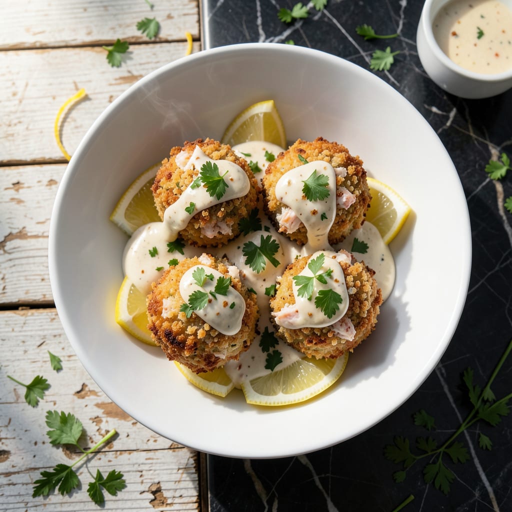 Eddie V Crab Cake Recipe: Restaurant Style Lumps With Lemon Aioli illustration with key details