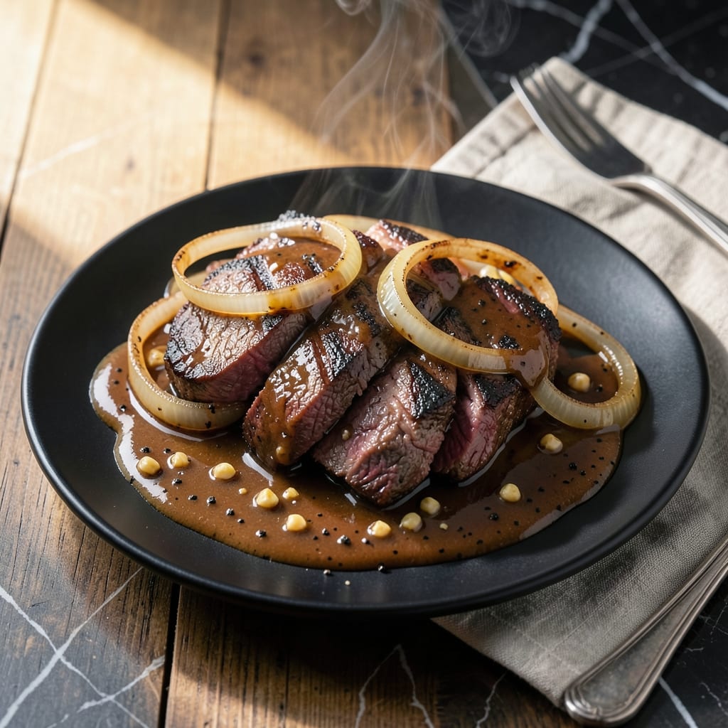 Pepper Steak Recipe With Gravy: Sliced Sirloin in Savory Onion Sauce