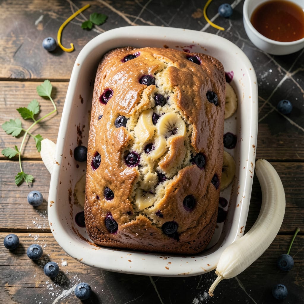 Grandma Marrs Banana Blueberry Bread Recipe: Moist Loaf With Bursting Berries illustration with key details