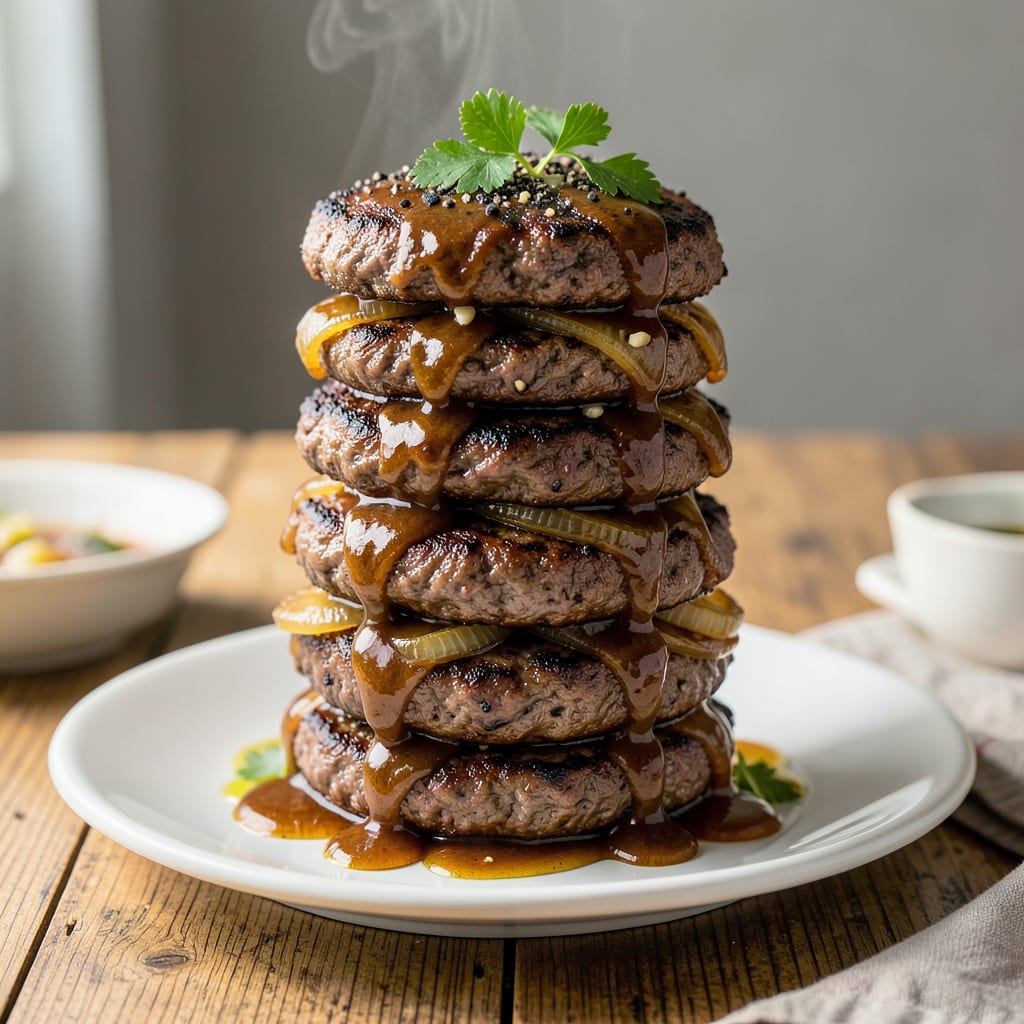 Complete hamburgers in sauce recipe overview image