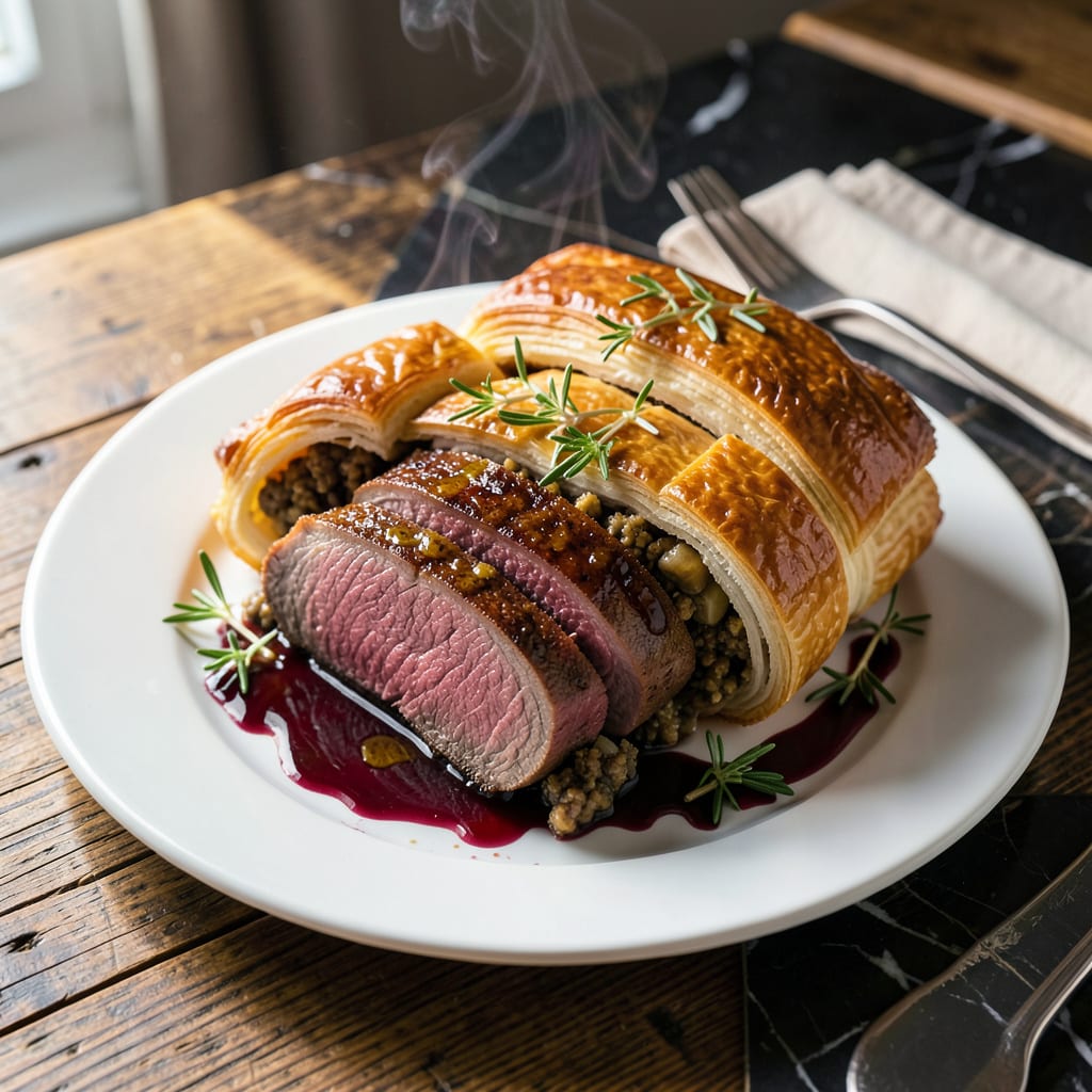 Visual representation of Ina Garten's Beef Wellington Recipe: Puff Pastry Wrapped Tenderloin Elegance