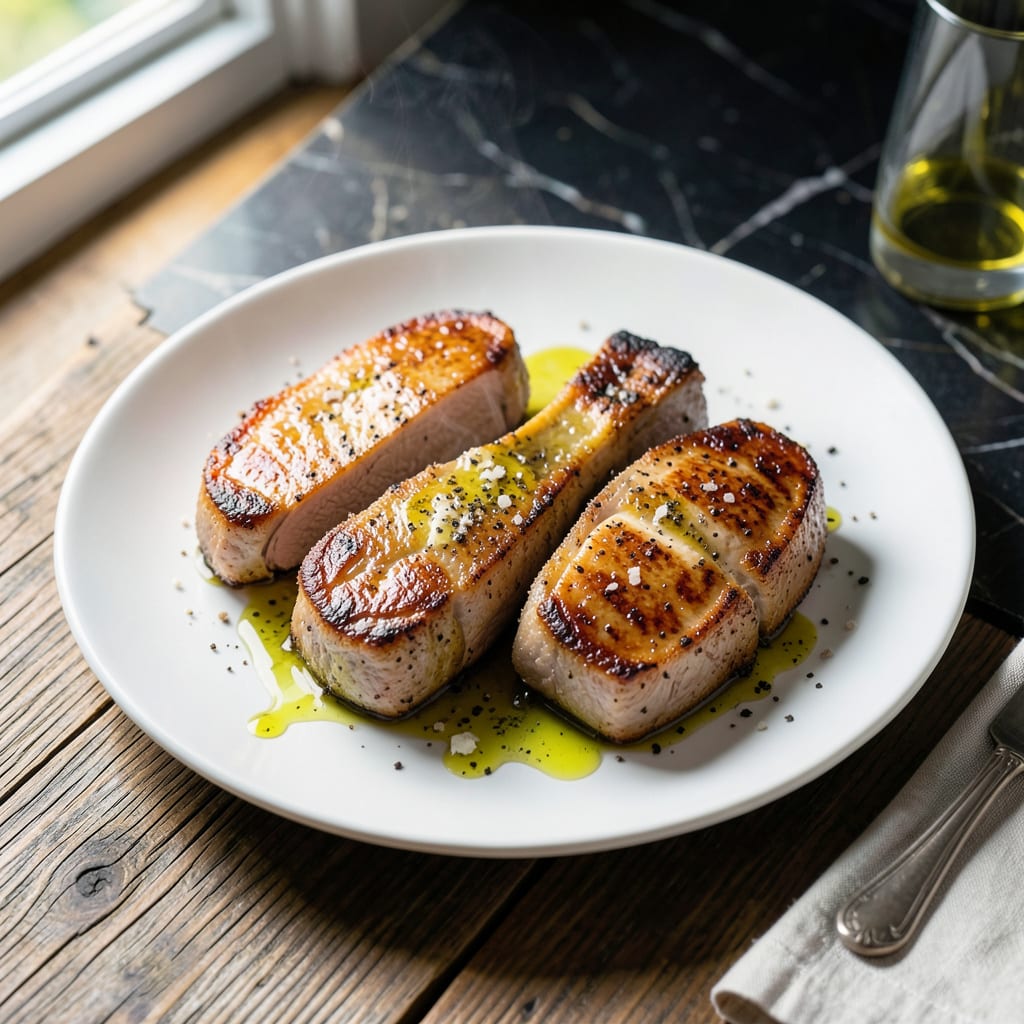 Ina Garten's Pork Chops Recipe: Pan Seared With Mustard Cream Sauce illustration with key details