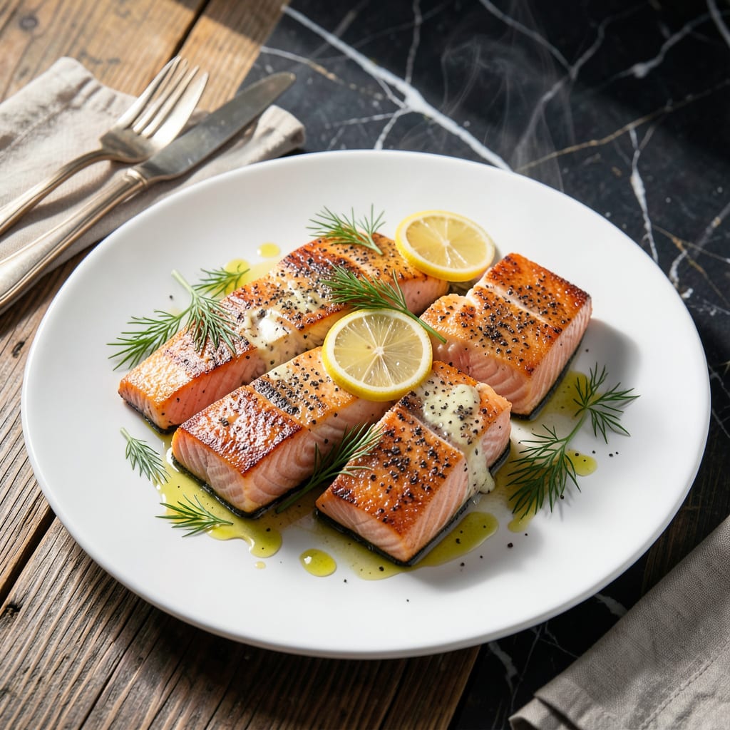Jeff Mauro's Salmon Recipe: Pan Seared with Lemon Dill Brightness example with annotations