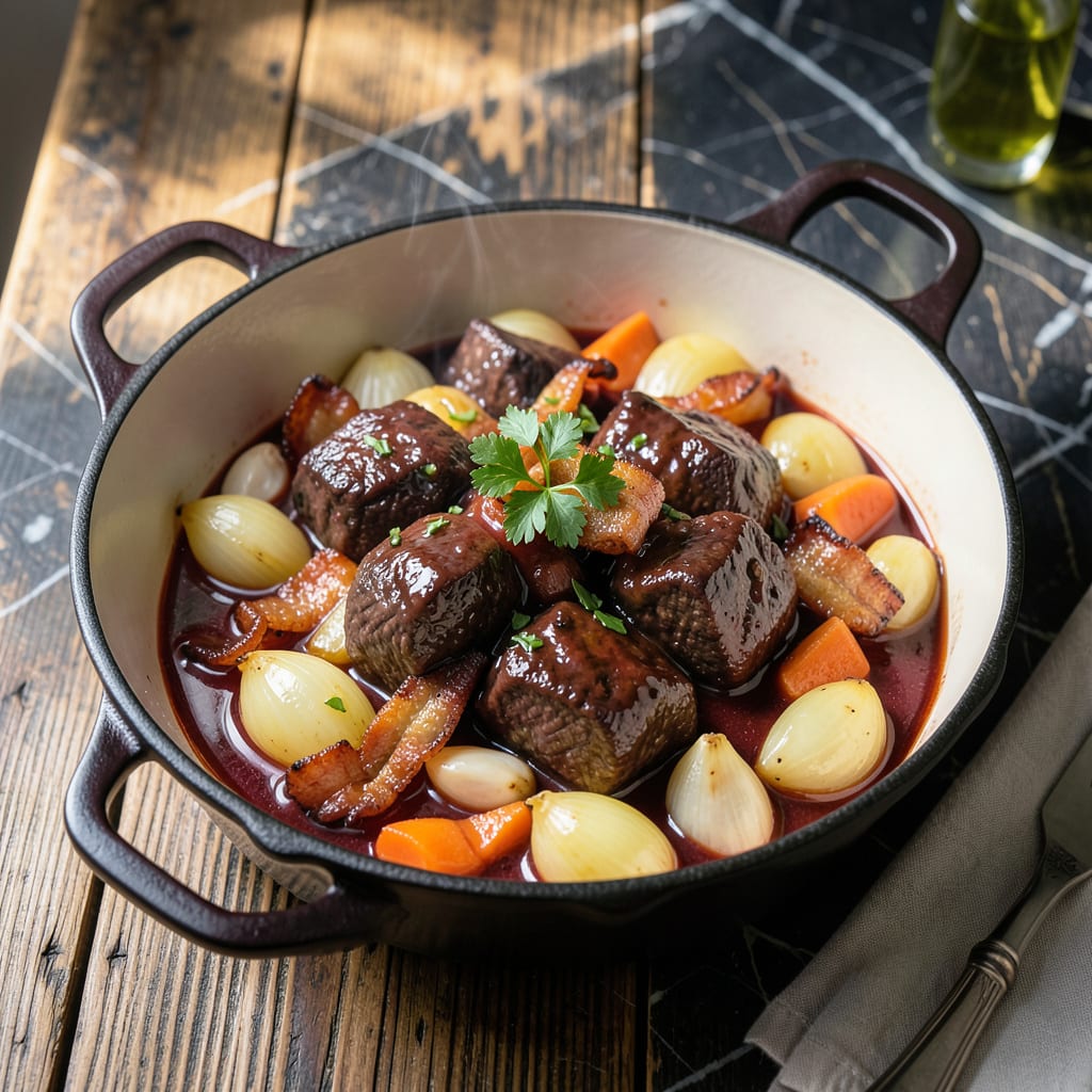 Complete Julia Childs' Beef Bourguignon Recipe: Classic French Stew with Wine Infused Depth overview image