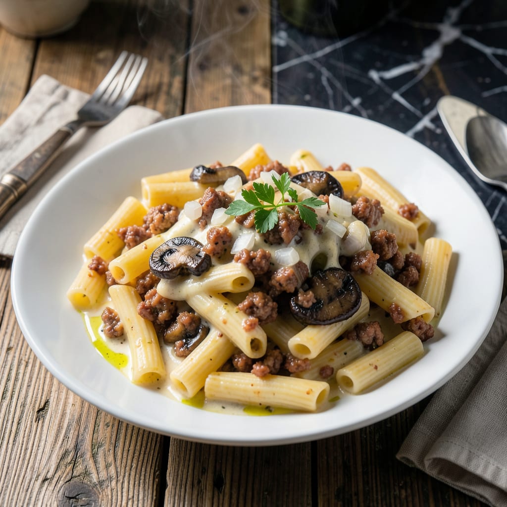 Visual representation of maggianos rigatoni d recipe