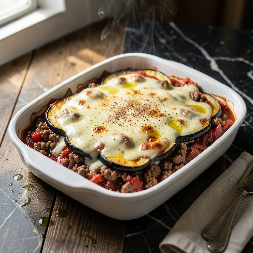 Moussaka Recipe Jamie Oliver: Layered Mediterranean Comfort illustration with key details