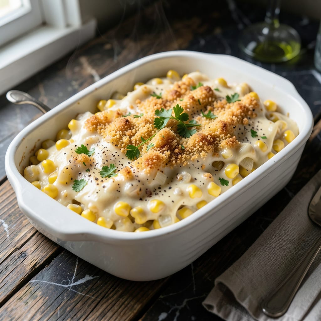 Complete Old Fashioned Scalloped Corn Recipe: Nostalgic Creamy Layers With Buttery Crumbs overview image