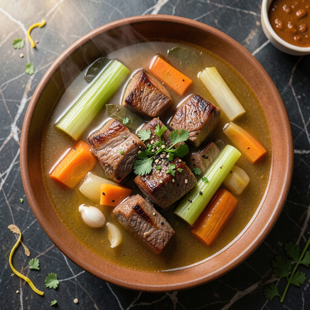 Old Fashioned Vegetable Beef Soup Recipe Pioneer Woman: Hearty Homestead Style Bowl illustration with key details