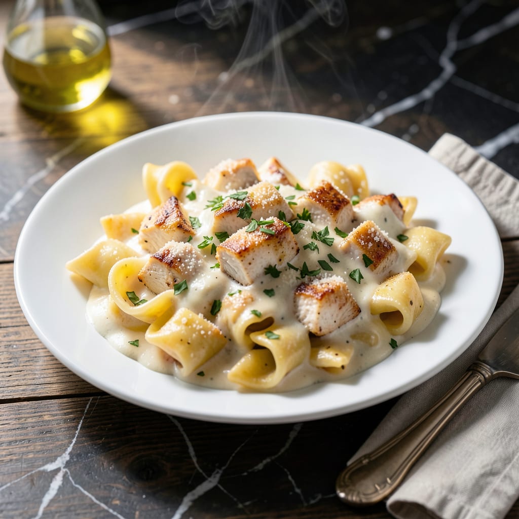 Olive Garden Chicken Tortellini Alfredo Recipe: Copycat Creamy Cheese Pockets illustration with key details