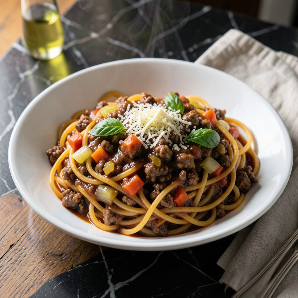 olive garden spaghetti meat sauce recipe illustration with key details