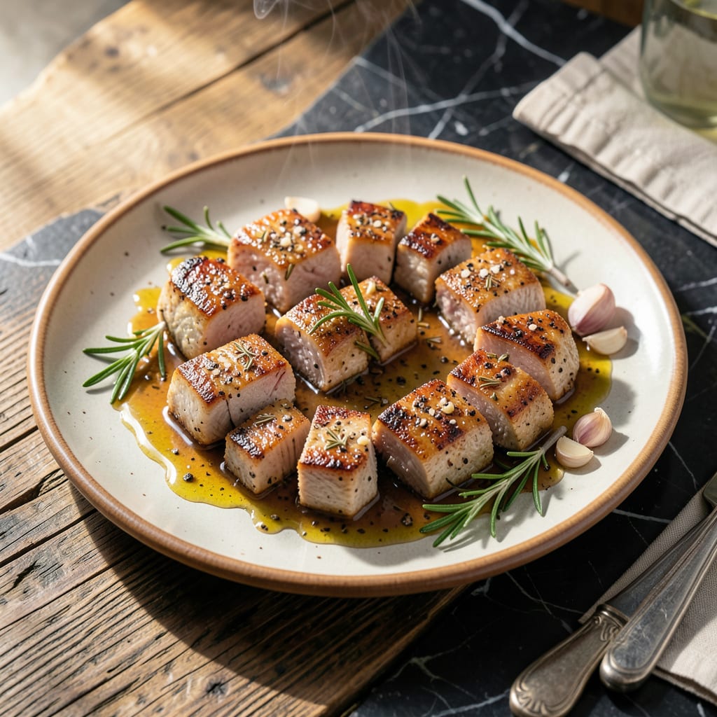 Pork Tenderloin Tips Recipe: Quick Pan Seared Bites with Garlic Butter example with annotations