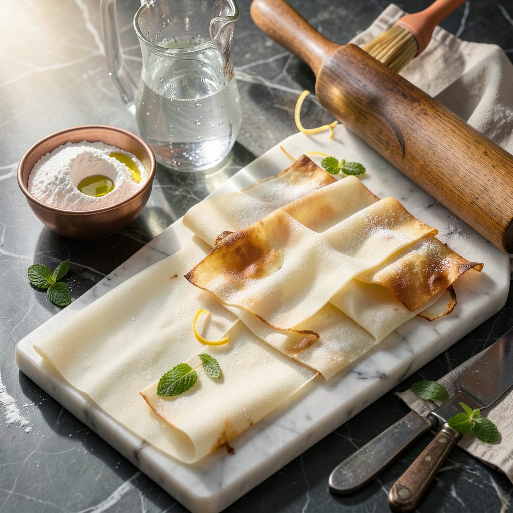 Recipe for Filo Dough: Homemade Sheets With Step by Step Instructions example with annotations