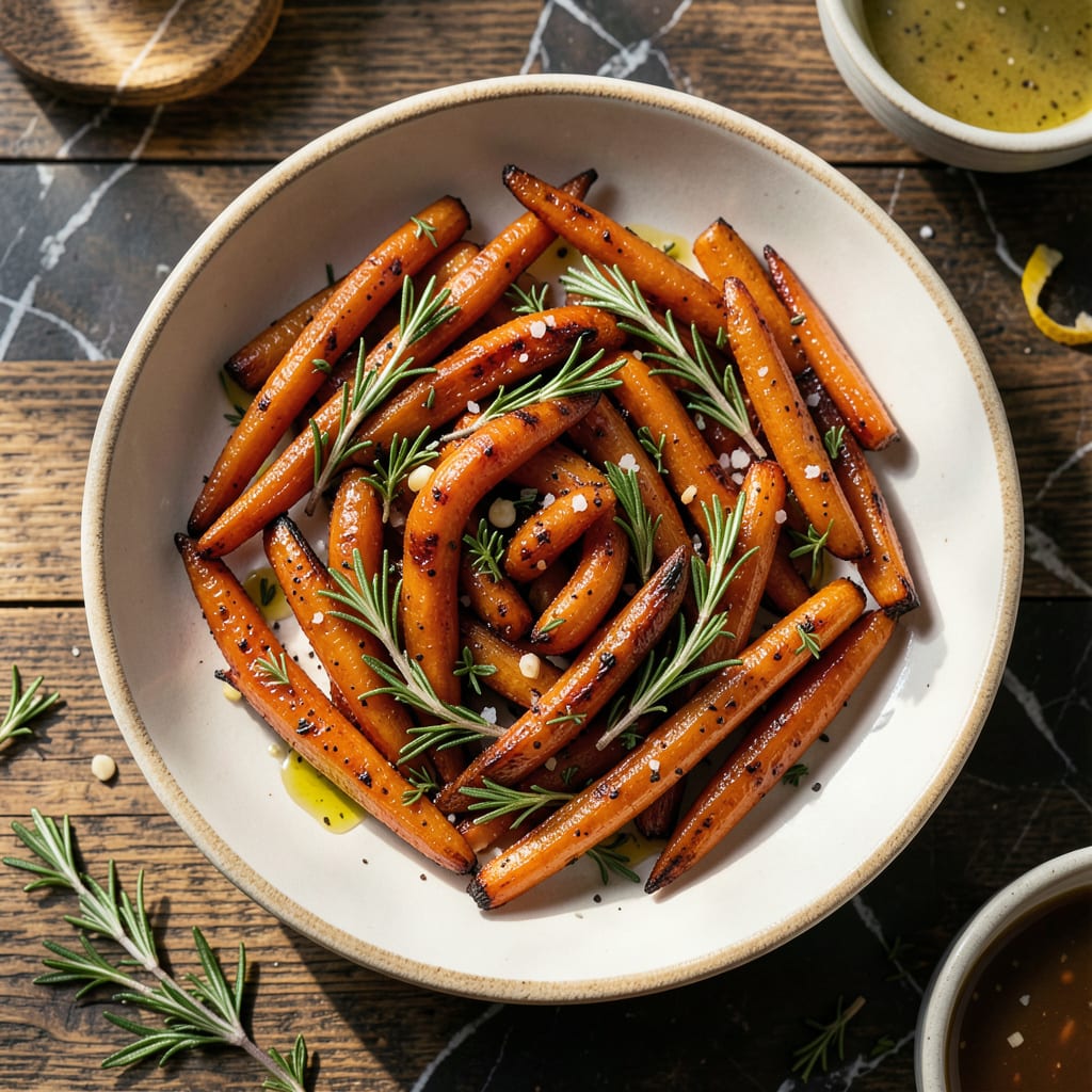 Recipe For Roasted Baby Carrots: Caramelized Sweetness With Herb Finish illustration with key details