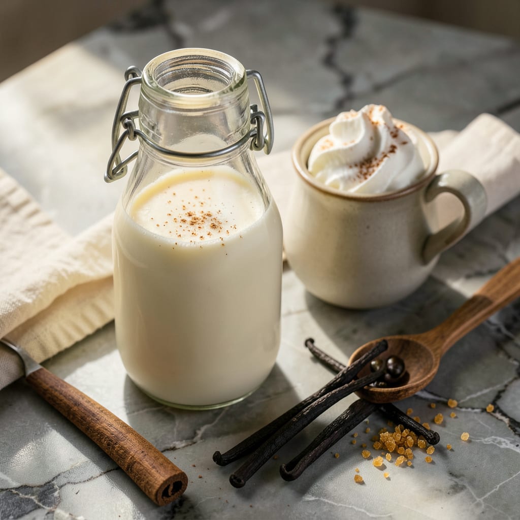 Recipe for Sweet Cream Coffee Creamer: Easy Homemade Version in 5 Minutes illustration with key details