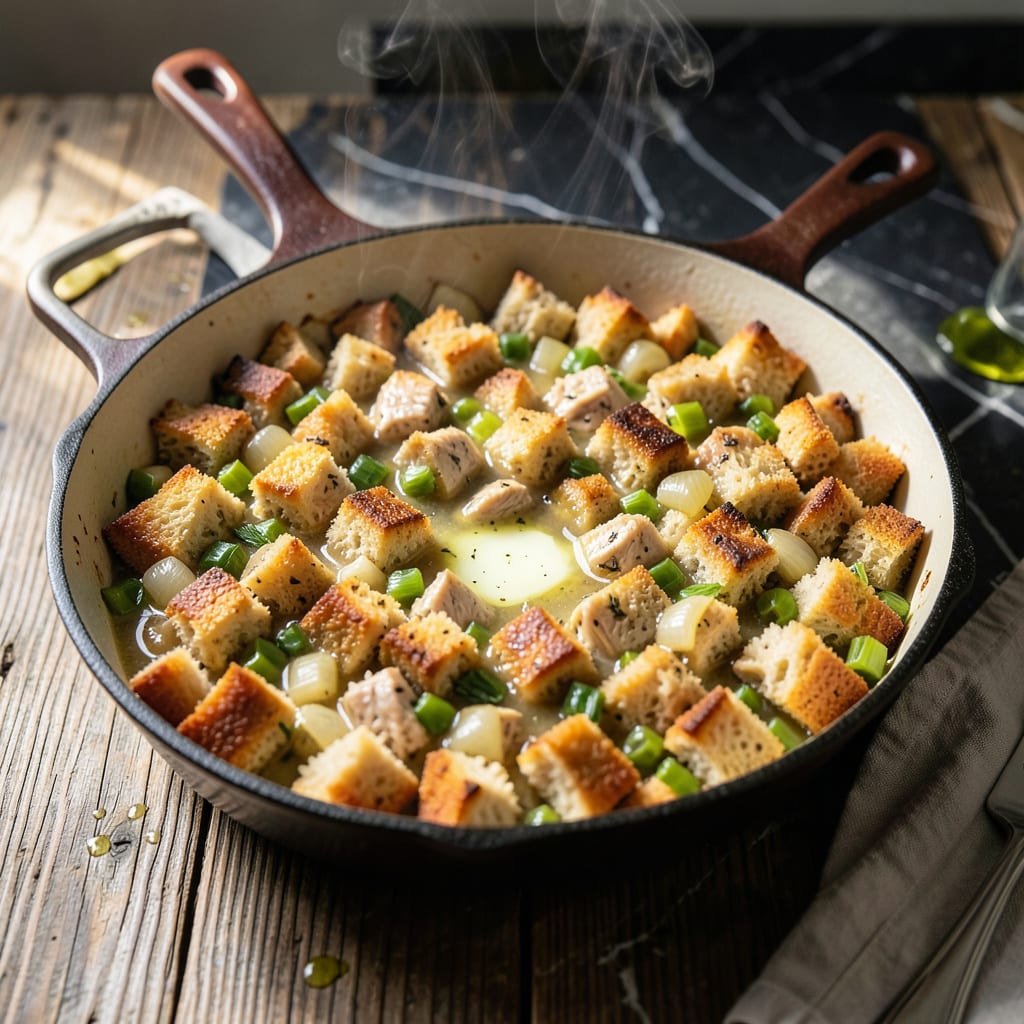 Recipe Stove Top Stuffing Back of Box: Classic Herbed Bread Cubes in Minutes illustration with key details