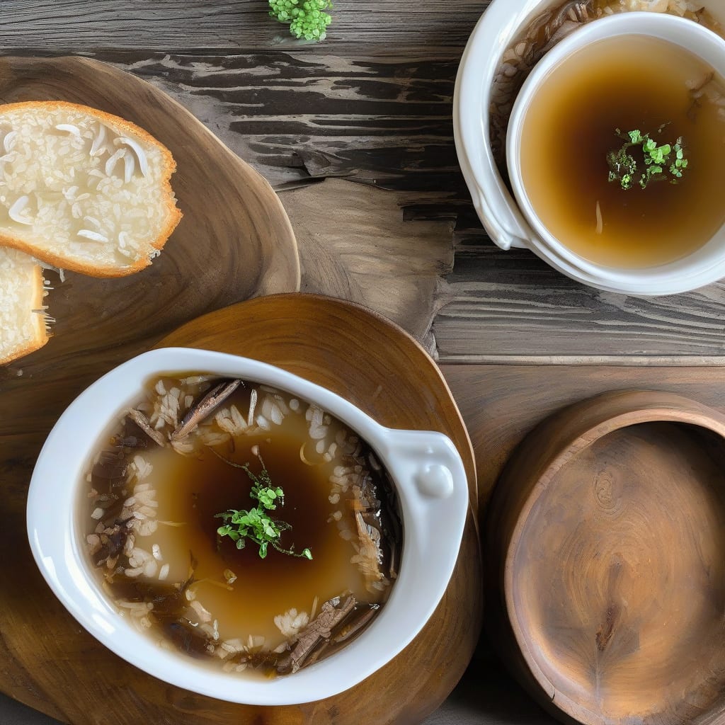 Complete rice french onion soup beef consomme recipe overview image