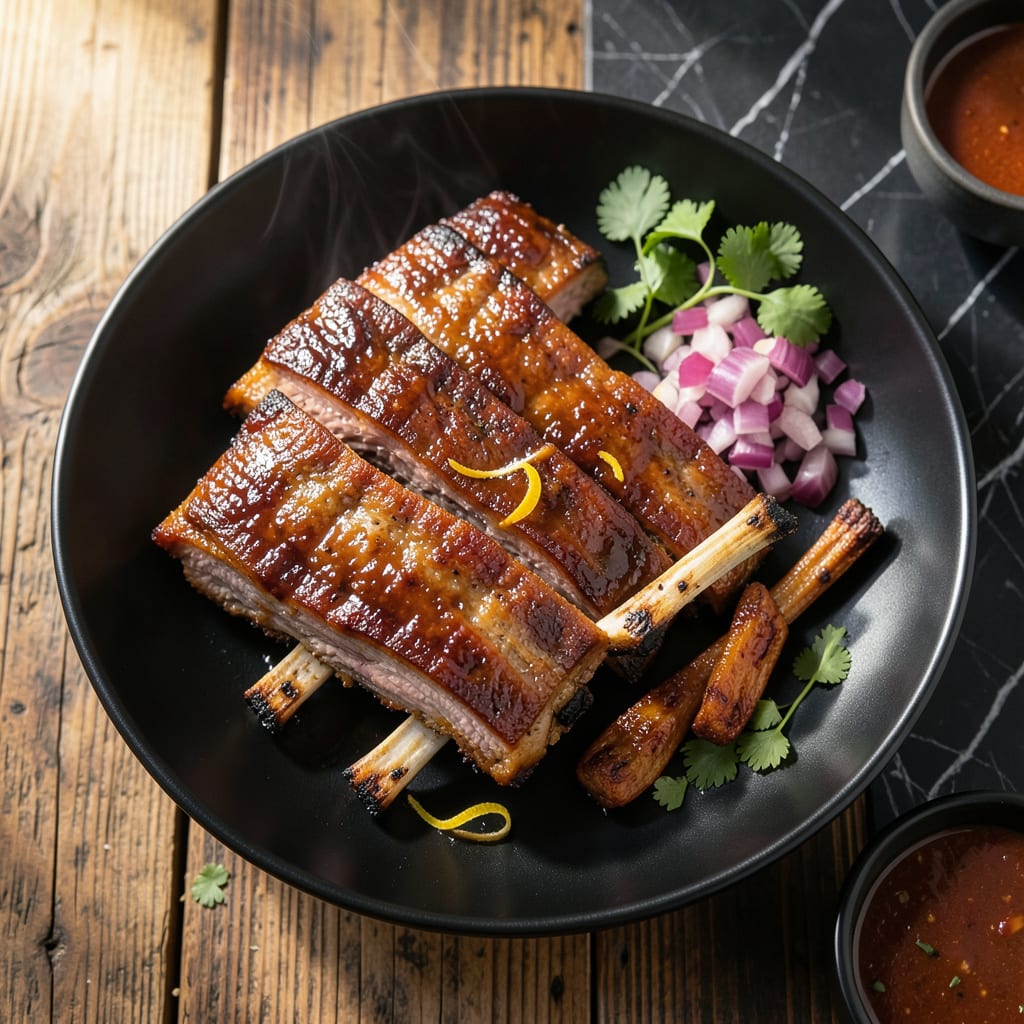 Sous Vide BBQ Ribs Recipe: Precision Cooked Fall Off The Bone Tenderness illustration with key details