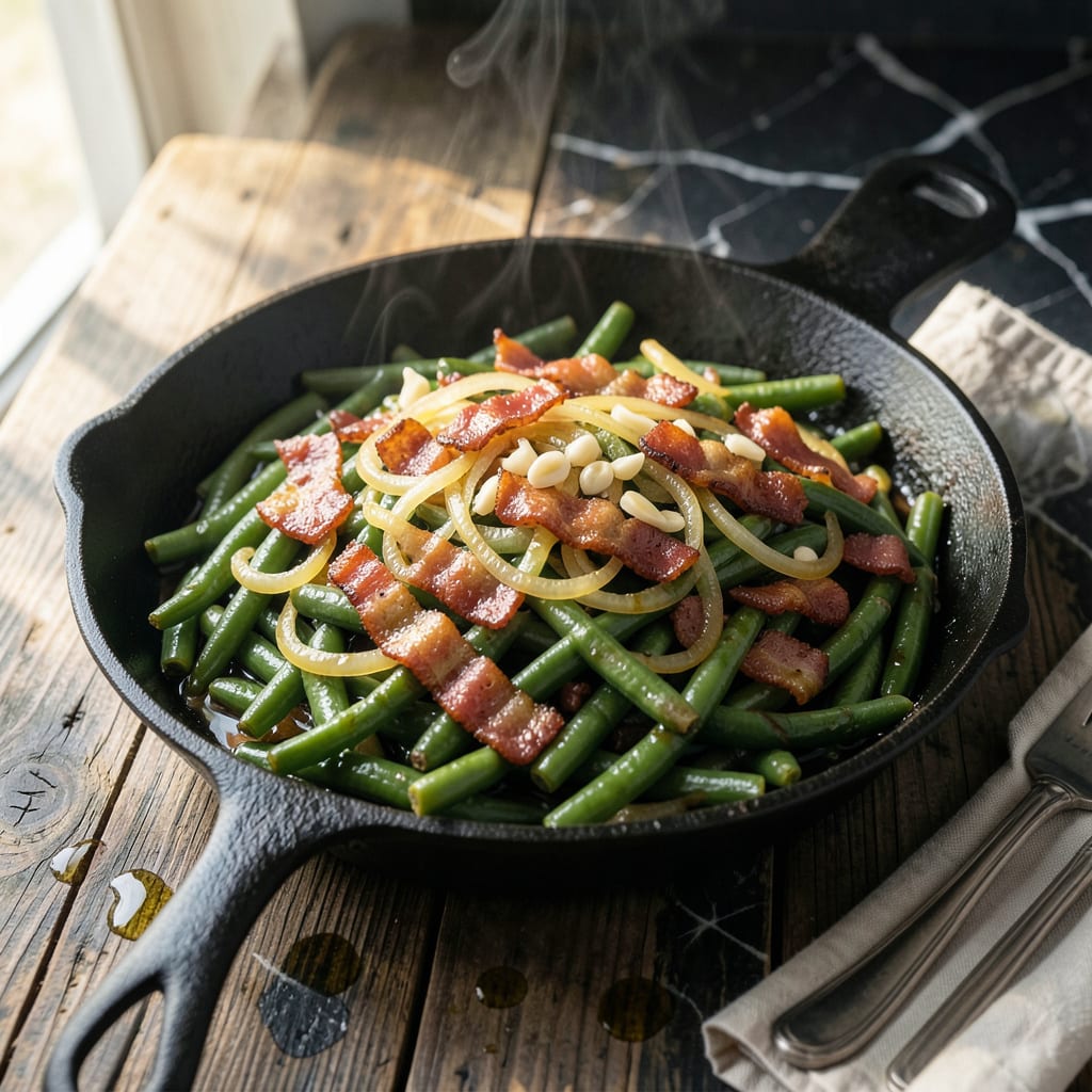 Visual representation of Southern String Bean Recipe: Grandma's Bacon Infused Tradition
