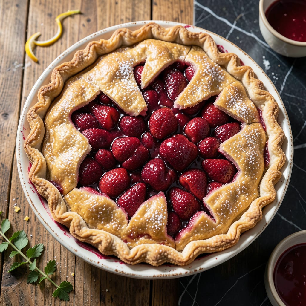 Strawberry Pie Recipe Using Frozen Strawberries: Flaky Crust and Bursting Berry Filling example with annotations