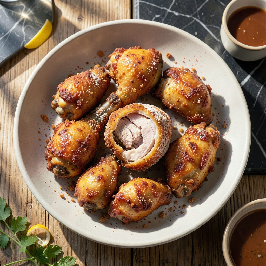 The Best Fried Chicken Recipe: Double Crisp Coating With Secret Spice Blend illustration with key details