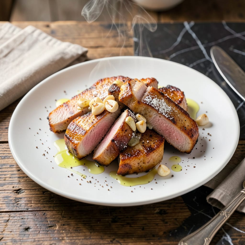 Visual representation of Thin Pork Chop Recipe: Pan Seared With Garlic Butter Finish
