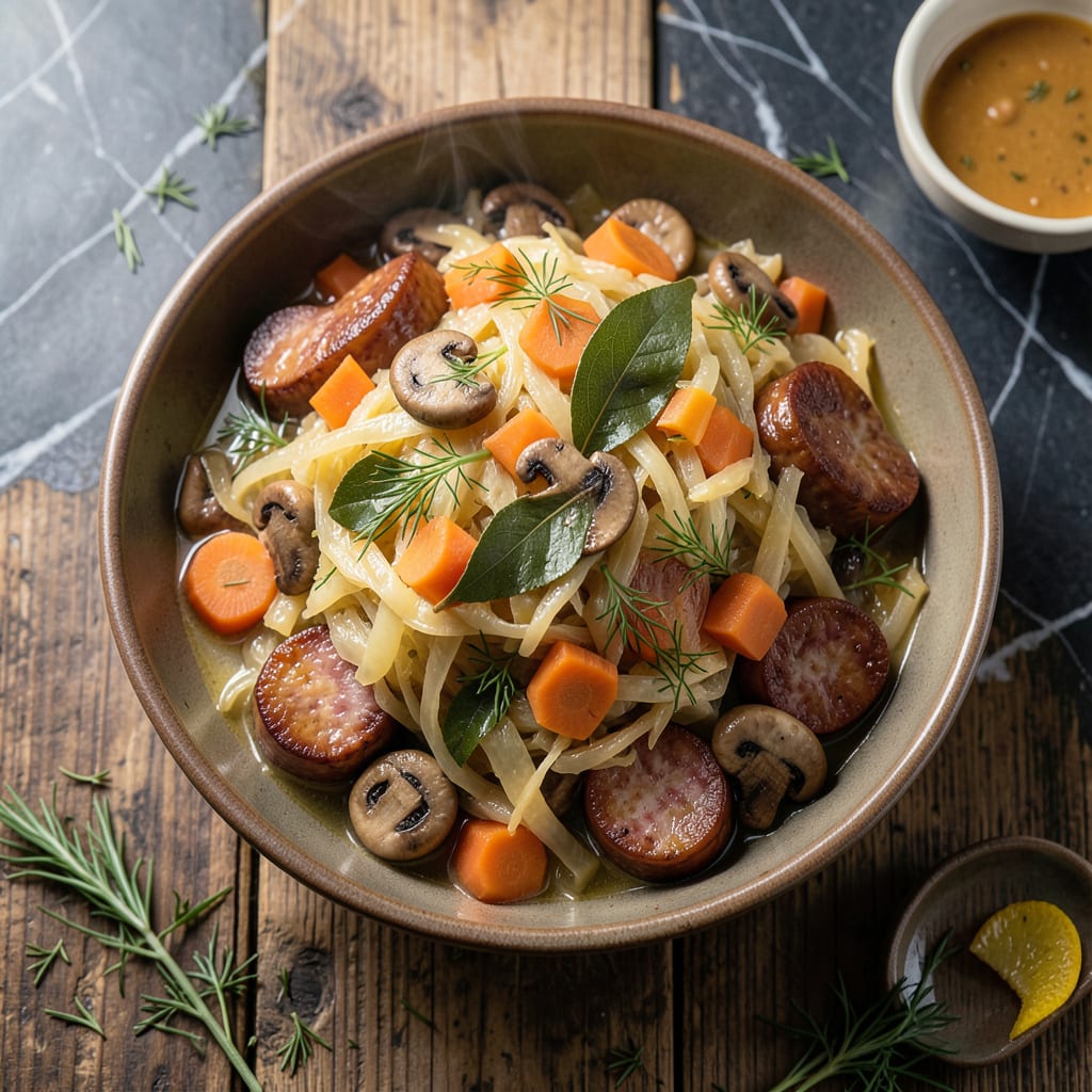 Complete Traditional Polish Sauerkraut Recipe: Tangy Fermented Cabbage with Kielbasa overview image