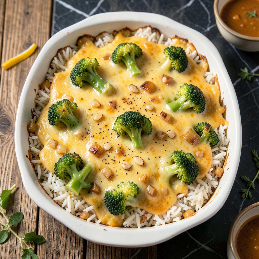 Visual representation of Velveeta Broccoli Rice Casserole Recipe: Cheesy Baked Comfort With Crunchy Topping